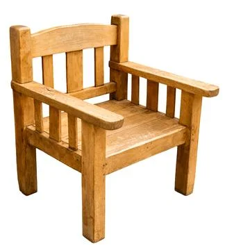 A wooden chair with a basic structure is shown. It has straight lines and i.. Stock Photos