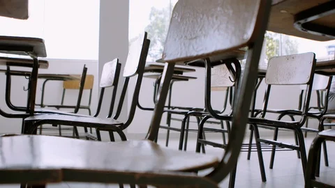 Wooden Chairs in School Classroom Stock Footage