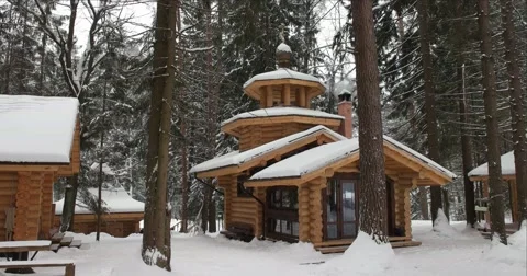 Wooden chapel in winter, Holy source Stock Footage 64530771