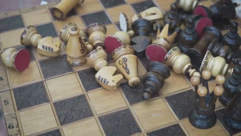 Wooden chess disaster. Stock Footage