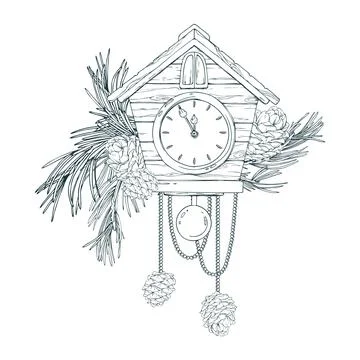 Wooden clock with pendulum and dial in the form of a house with beads pine イラスト素材