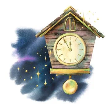 Wooden clock with pendulum, round dial in vintage style on the background of the Stock Illustration