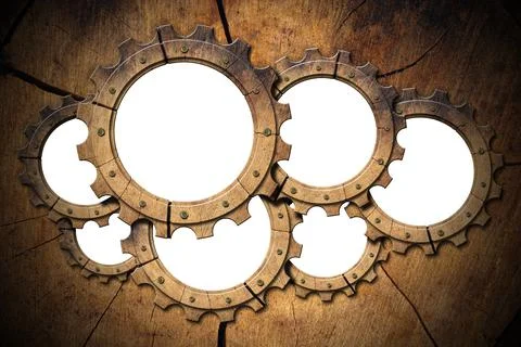 Wooden Cogwheels or Gears on Cross Section of a Tree Trunk Stock Photos