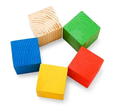 Wooden colored cubes stacked in the shape of flower Fotos de archivo