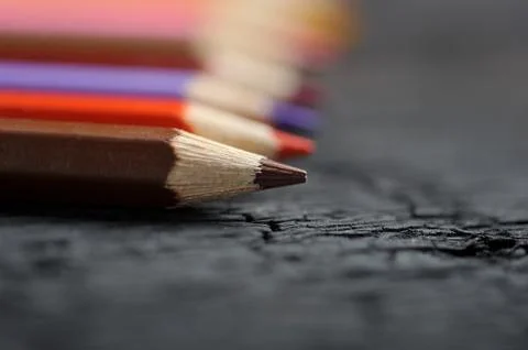 Wooden colored pencils Stock Photos