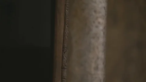 Wooden column architectural design moving focus from one element to another Stock Footage 124087543