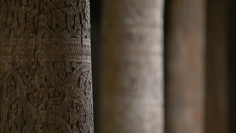 Wooden column architectural design moving focus from one element to another Stock Footage 124087564