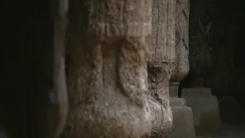 Wooden column architectural design moving focus from one element to another Stock Footage 124087589
