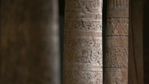 Wooden column architectural design moving focus from one element to another Stock Footage 124087675