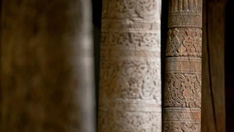 Wooden column architectural design moving focus from one element to another Stock Footage 125524855