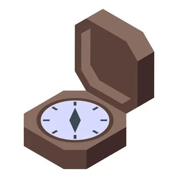 Wooden compass showing direction with open lid isometric icon Stock Illustration