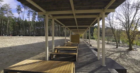 Wooden construction, architecture on park. Stock Footage 143109073