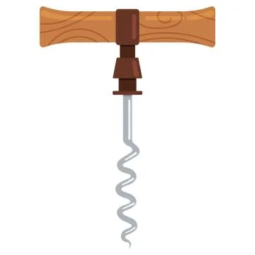 Wooden corkscrew vector illustration - device for open wine bottle, flat styl Stock Illustration