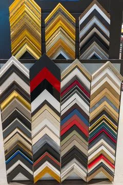 Wooden corners of frames for presentation and sales wooden picture frame on.. Stock Photos