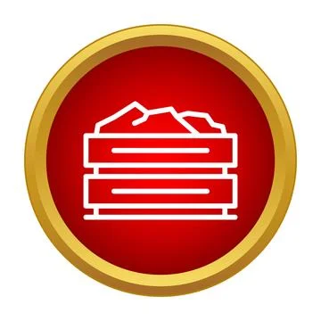 Wooden crate containing bulk material on red background icon Stock Illustration