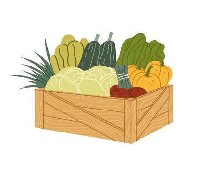 Wooden crate filled with assorted vegetables crop Stock Illustration