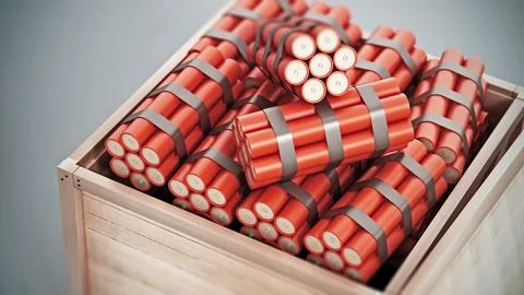 Wooden crate full of dynamites. 3D illustration Stock Illustration