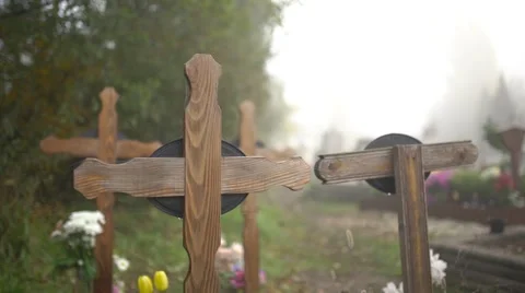 Wooden crosses in the cemetery 4K Stock Footage 56531553
