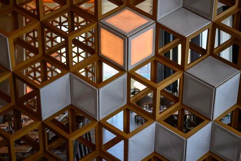 Wooden cube background wall Stock Photos