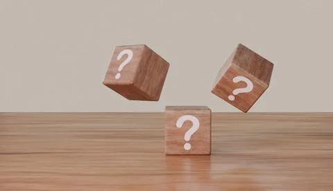 Wooden Cube Block Shape With Sign Question Mark Symbol On Wood Table Stock Illustration