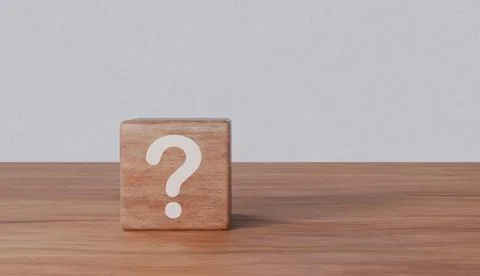 Wooden Cube Block Shape With Sign Question Mark Symbol On Wood Table Stock Illustration