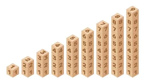 Wooden cube children learning set. Counting numbers, math lessons for kids Stock Illustration