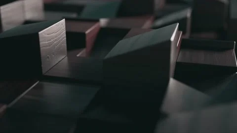 Wooden cube figures move up and down. Abstraction. Dark wood. Chaotic movement Stock Footage 230080182