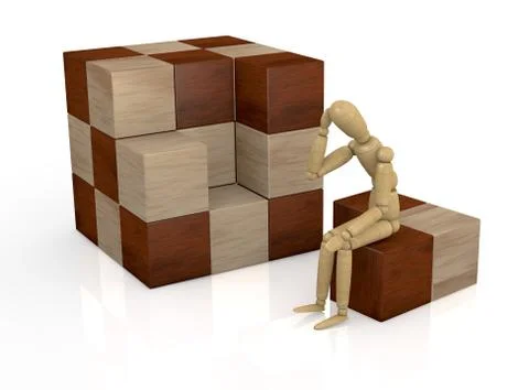 Wooden cube puzzle 库存插图