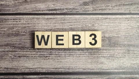 Wooden cubes with WEB 3.0 symbol on background and copy space Stock Photos