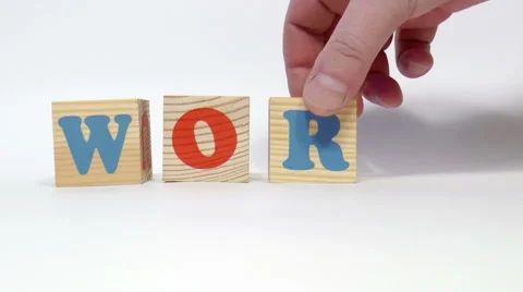 Wooden cubes. Word work Stock Footage 48035363