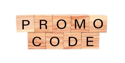 Wooden cubes with words Promo Code on white background Stock Photos
