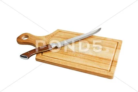 Wooden cutting board and knife Stock-Fotos