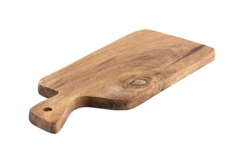 Wooden cutting board, rectangular in shape with a smooth texture and featu... Stock Photos