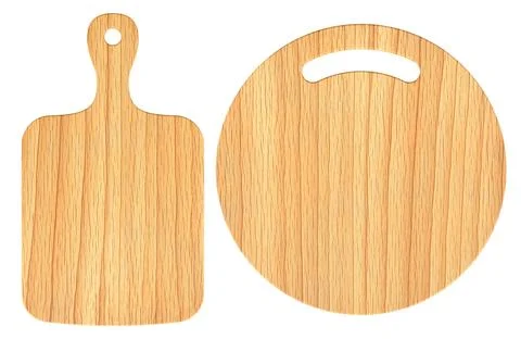 Wooden cutting boards, rectangular and round. 3D rendering Stock Illustration