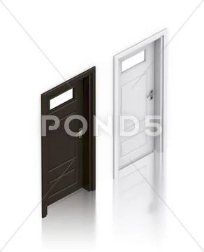 Wooden dark gray and white painted doors with windows. Stock Illustration