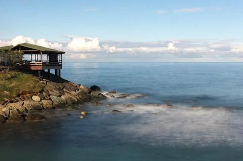 Wooden Decked Structure on the Rocks Overlooking the Black Sea Stock Photos