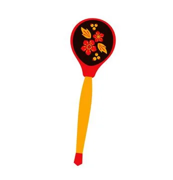 Wooden decorated spoon. Kitchen elements with painted ornaments, traditional Stock Illustration