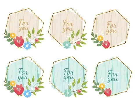 Wooden design elements set with flowers and text For You. Vector wood board.. Stock Illustration