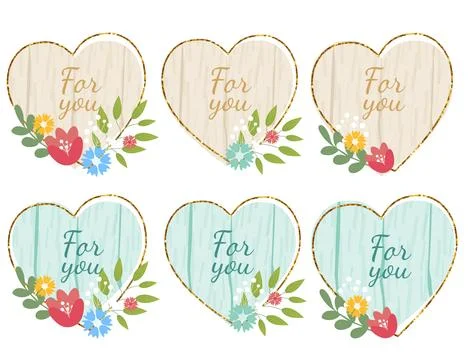 Wooden design elements set with flowers and text For You. Vector wood board.. Stock Illustration
