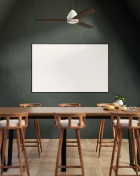 Wooden dining table and stool chairs across blank frame or monitor screen o.. Stock Illustration