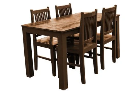Wooden dining table set isolated. Stock Photos