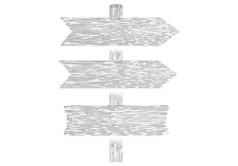 Wooden directional sign post with three planks featuring halftone texture f.. Stock Illustration