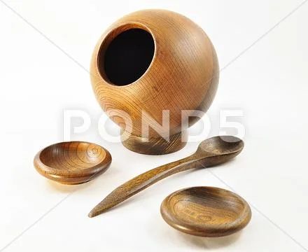 Wooden dishware Stock Photos