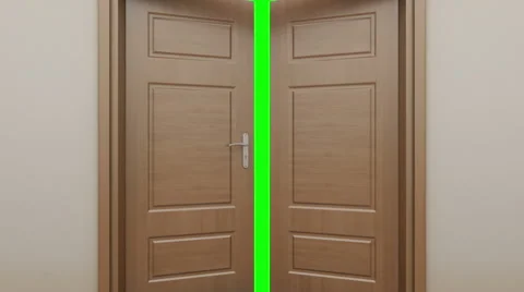 Wooden door opening to green screen. Stock Footage