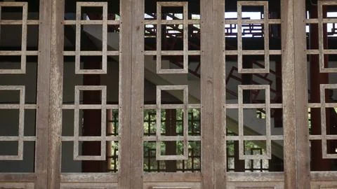Wooden Door with Rectangular Cutout Pattern Detail Stock Photos