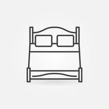 Wooden Double Bed vector concept icon in outline style Stock Illustration