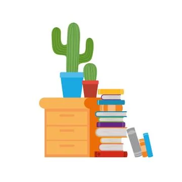 Wooden drawer with stack of books in white background 스톡 일러스트