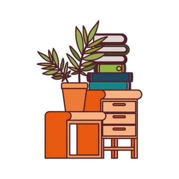 Wooden drawer with stack of books in white background イラスト素材