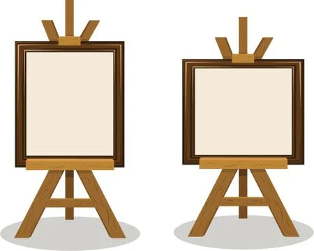 Wooden easel with empty frames Illustrazione stock