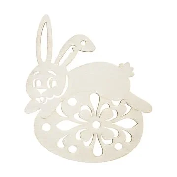 Wooden Easter bunny with egg - DIY decoration blank - spring decoration isolated Stock Photos